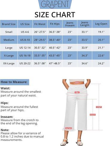 GRAPENT Capri Jeans for Women Wide Leg High Waisted Pull On Trendy Stretchy Denim Elastic Waist Jean Pants with Pockets in Kuwait