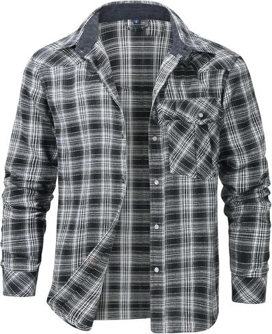 Flygo Men's Flannel Shirts Pearl Snap Long Sleeve Checkered Western Cowboy Brushed Plaid Regular Fit Shirt in Saudi Arabia