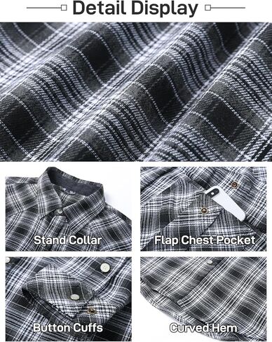 Flygo Men's Flannel Shirts Pearl Snap Long Sleeve Checkered Western Cowboy Brushed Plaid Regular Fit Shirt in Saudi Arabia
