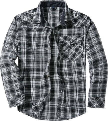 Flygo Men's Flannel Shirts Pearl Snap Long Sleeve Checkered Western Cowboy Brushed Plaid Regular Fit Shirt in Saudi Arabia