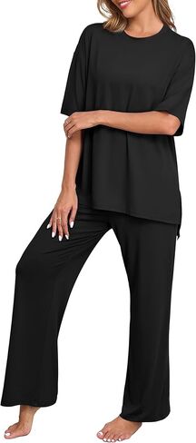 PrinStory Womens Pajamas Sets 2 Piece Lounge Set Short Sleeve Tops and Long Pants Soft Pjs Loungewear with Pockets in Kuwait