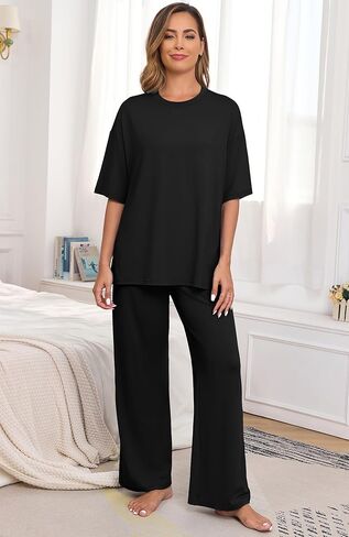 PrinStory Womens Pajamas Sets 2 Piece Lounge Set Short Sleeve Tops and Long Pants Soft Pjs Loungewear with Pockets in Kuwait