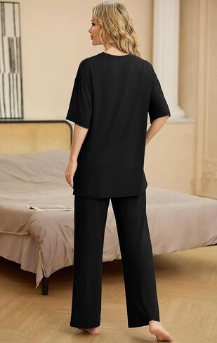 PrinStory Womens Pajamas Sets 2 Piece Lounge Set Short Sleeve Tops and Long Pants Soft Pjs Loungewear with Pockets in Kuwait