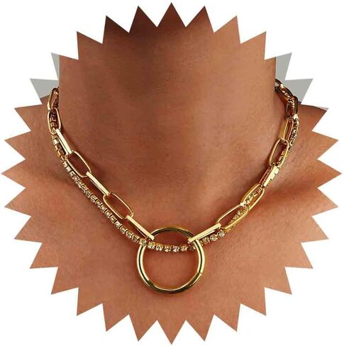 فاسق الطبقات دائرة كريستال المختنق قلادة الذهب حجر الراين سلسلة قلادة دائرة كبيرة قلادة قلادة مكتنزة مشبك ورق سلسلة قلادة روك بيان قلادة مجوهرات للنساء in Kuwait