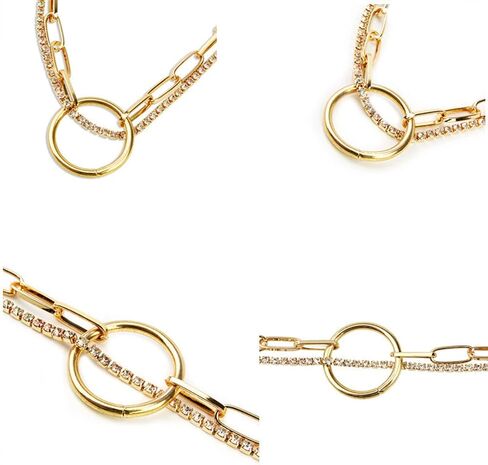 فاسق الطبقات دائرة كريستال المختنق قلادة الذهب حجر الراين سلسلة قلادة دائرة كبيرة قلادة قلادة مكتنزة مشبك ورق سلسلة قلادة روك بيان قلادة مجوهرات للنساء in Kuwait