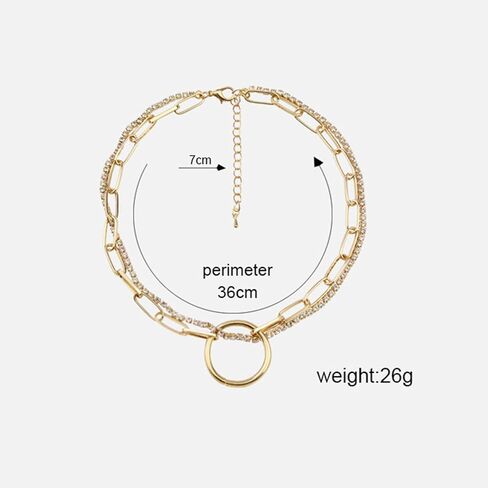 فاسق الطبقات دائرة كريستال المختنق قلادة الذهب حجر الراين سلسلة قلادة دائرة كبيرة قلادة قلادة مكتنزة مشبك ورق سلسلة قلادة روك بيان قلادة مجوهرات للنساء in Kuwait