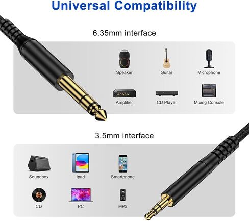 3.5mm to 1/4 Adapter Stereo Audio Cable for Guitar, Laptop, Home Theater Devices, Speaker, Mixer, Amplifiers, Recorders, Sound Cards, 1/8 to 1/4 6.35mm TRS Aux Male Jack Cord 6FT Headphone Adapter in Saudi Arabia