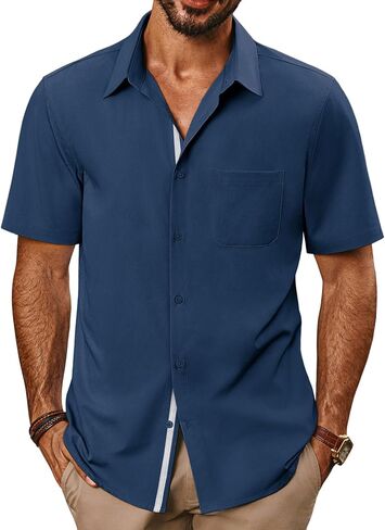 قمصان رجالية كاجوال من PJ PAUL JONES بأكمام قصيرة وأزرار سفلية قمصان صيفية خالية من التجاعيد مع جيب in Kuwait