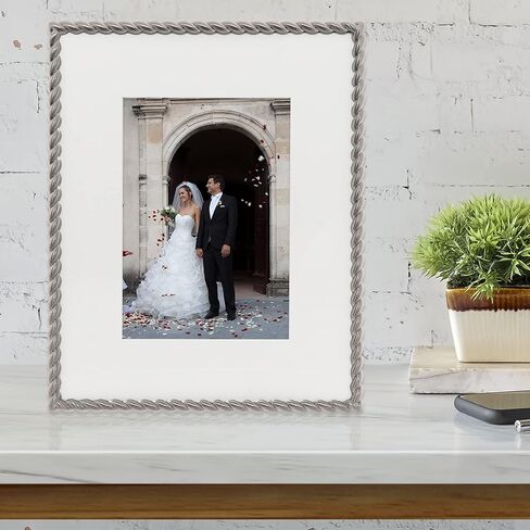 Lawrence Frames 4x4 Round Brushed Nickel Metal Picture Frame with Rope Design in Kuwait