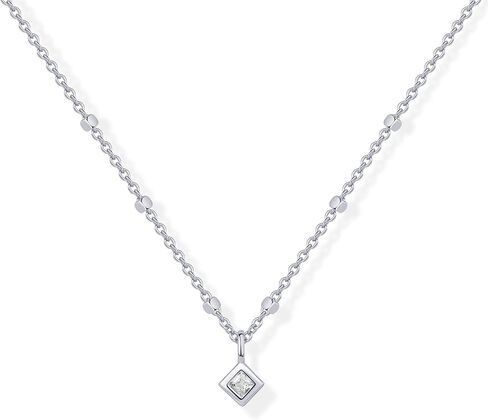 PAVOI 14K Gold Plated Dainty Tube Ball Square Beaded Chain Bezel Set Solitaire Pendant Necklace for Women | Round Princess Marquise Cubic Zirconia Statement Necklace in Saudi Arabia