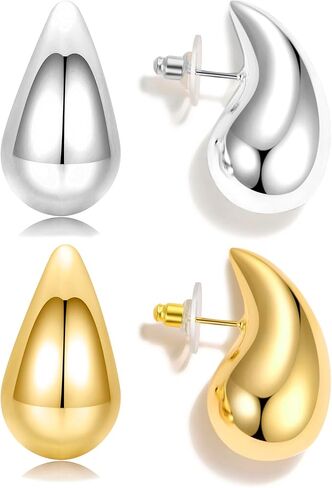 Teardrop Earrings Jewelry Dupes for Women Trendy,Lightweight Chunky 14K Real Gold Hoop Designer Earrings Set with Hypoallergenic 925 Sterling Silver Post in Kuwait