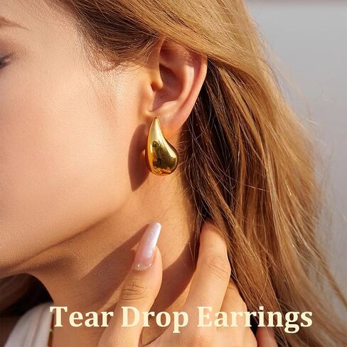 Teardrop Earrings Jewelry Dupes for Women Trendy,Lightweight Chunky 14K Real Gold Hoop Designer Earrings Set with Hypoallergenic 925 Sterling Silver Post in Kuwait