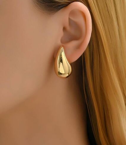 Teardrop Earrings Jewelry Dupes for Women Trendy,Lightweight Chunky 14K Real Gold Hoop Designer Earrings Set with Hypoallergenic 925 Sterling Silver Post in Kuwait