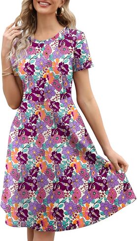 Women's Elegant Vintage Summer Casual Dresses 2024 Floral Print Work Party A-Line Dress with Pockets 262 in Kuwait