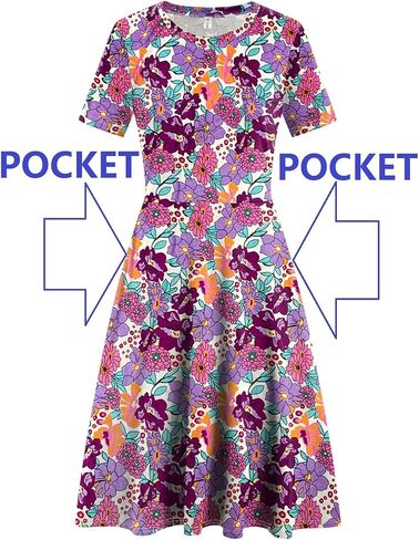 Women's Elegant Vintage Summer Casual Dresses 2024 Floral Print Work Party A-Line Dress with Pockets 262 in Kuwait