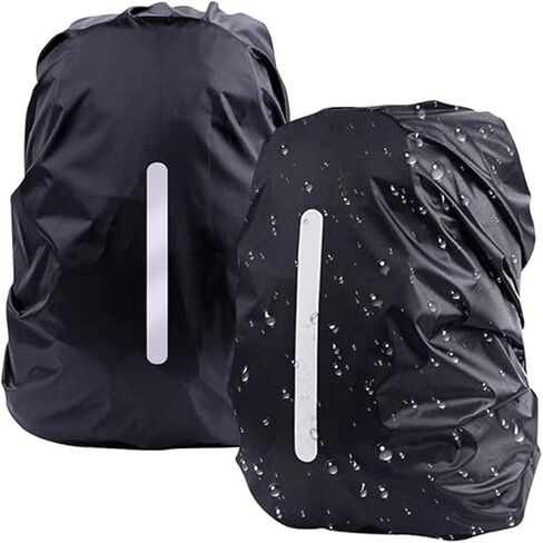 2Pcs Waterproof Rain Cover for Backpack, Reflective Rainproof Protector for Anti-dust and Anti-Theft for Outdoor, Cycling, Camping, Hiking, Black L (40-50L) in Saudi Arabia