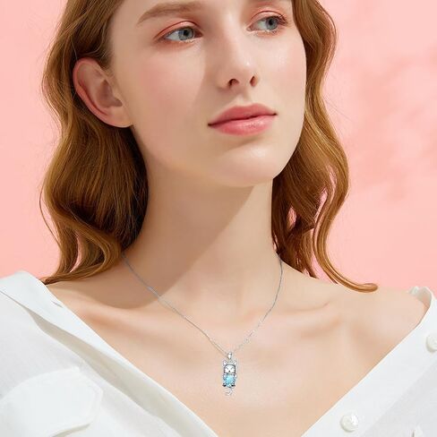 LONAGO Cat Necklace with Heart Birthstone Cat Pendant Necklace Sterling Silver Gifts for Women in Kuwait