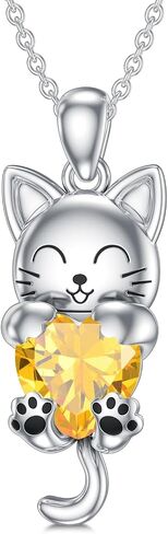 LONAGO Cat Necklace with Heart Birthstone Cat Pendant Necklace Sterling Silver Gifts for Women in Kuwait