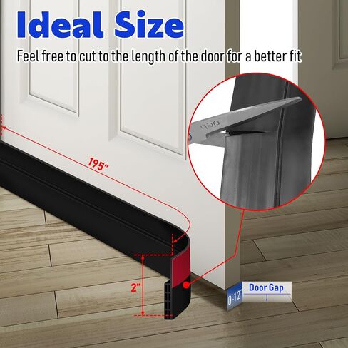 Premium Door Draft Stopper for Bottom of Door, Under Door Sweep for Exterior & Interior Doors. Under Door Noise and Light and Bug Blocker. Door Strip Ideal for Keeping Out Cold, 2" W x 39" L, Black in Saudi Arabia