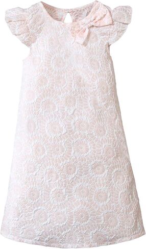 OYOANGLE Girl's Floral Jacquard Cap Sleeve Round Neck Dress Cute Tunic Knee Length Dress Casual Dress in Saudi Arabia
