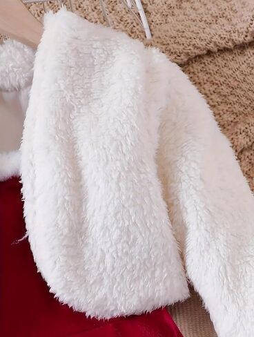 2 Piece Girls' Red Velvet Christmas Dress and Coat Set with White Fur Trim in Saudi Arabia