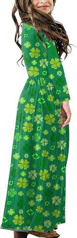 فستان عيد القديس باتريك شامروك للفتيات، فستان ربيعي مطبوع عليه نبات النفل باللون الأخضر المحظوظ، 11-12 سنة in Kuwait