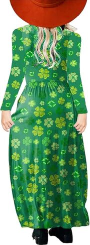 فستان عيد القديس باتريك شامروك للفتيات، فستان ربيعي مطبوع عليه نبات النفل باللون الأخضر المحظوظ، 11-12 سنة in Kuwait
