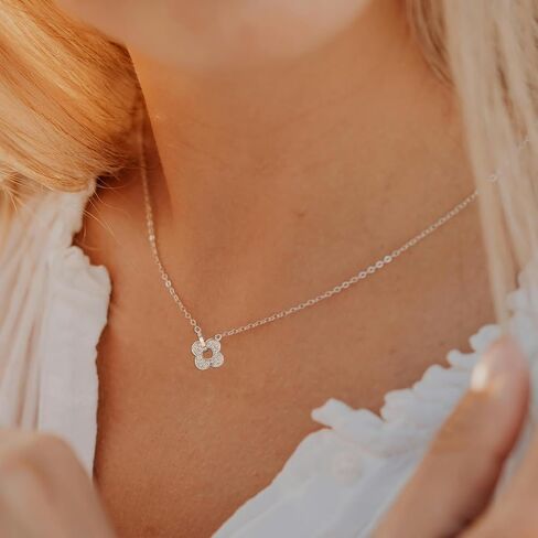 YADUDA Dainty Gold Silver Four Leaf Clover Necklace CZ Clover Pendant Station Necklaces for Women 18K Gold Plated Stainless Steel Lucky 4 Leaf Pendant Jewelry in Kuwait