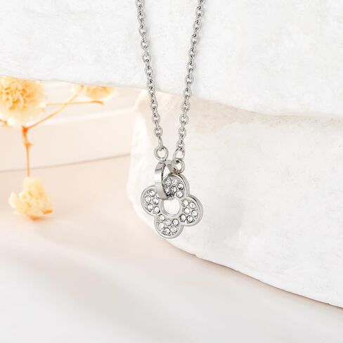 YADUDA Dainty Gold Silver Four Leaf Clover Necklace CZ Clover Pendant Station Necklaces for Women 18K Gold Plated Stainless Steel Lucky 4 Leaf Pendant Jewelry in Kuwait