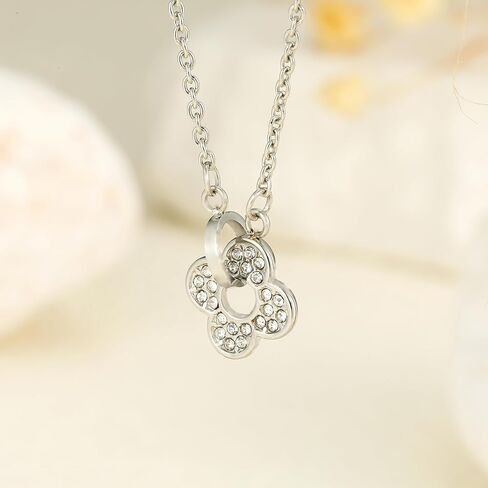 YADUDA Dainty Gold Silver Four Leaf Clover Necklace CZ Clover Pendant Station Necklaces for Women 18K Gold Plated Stainless Steel Lucky 4 Leaf Pendant Jewelry in Kuwait