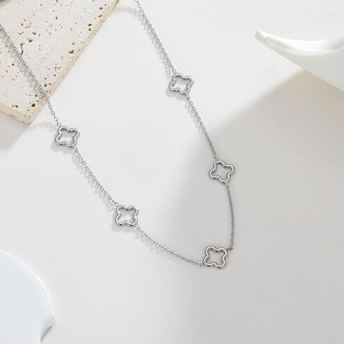 YADUDA Dainty Gold Silver Four Leaf Clover Necklace CZ Clover Pendant Station Necklaces for Women 18K Gold Plated Stainless Steel Lucky 4 Leaf Pendant Jewelry in Kuwait