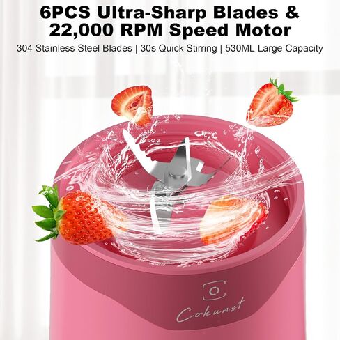 COKUNST Portable Blender for Smoothies, USB Rechargeable Personal Smoothie Shakes Blender, 16 OZ Mini Juicer Mixer with 6 Blades, Small Blender Cup with 2 Lids for Travel, Office, Gym, Kitchen Green in Saudi Arabia
