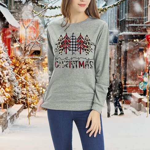 Women Merry Christmas Long Sleeve Shirts Plaid Leopard Christmas Tree Print Shirt Casual V Neck Raglan Sleeve Xmas Shirt in Saudi Arabia