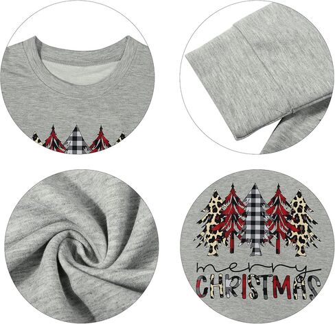 Women Merry Christmas Long Sleeve Shirts Plaid Leopard Christmas Tree Print Shirt Casual V Neck Raglan Sleeve Xmas Shirt in Saudi Arabia