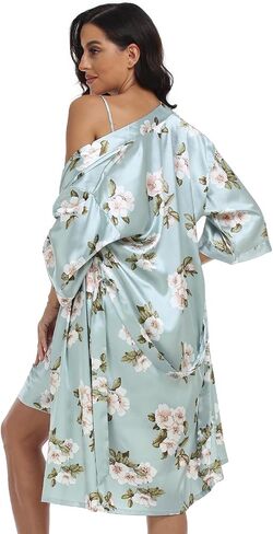 Women's Silk Pajamas Set 2 Piece Satin Robe with Cami Sexy Nightgown Wedding Day Bride Kimono Sleepwear Sets in Saudi Arabia