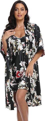 طقم بيجامات حريرية للنساء مكون من قطعتين رداء ساتان مع كامي مثير ثوب نوم زفاف يوم العروس كيمونو ملابس نوم مجموعات in Kuwait