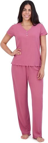 Aerosoles Women's Ribbed Henley Cozy Pjs 2 Piece Lounge Cotton Pajama Set in Saudi Arabia