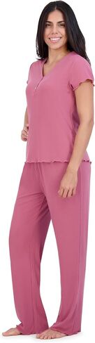 Aerosoles Women's Ribbed Henley Cozy Pjs 2 Piece Lounge Cotton Pajama Set in Saudi Arabia