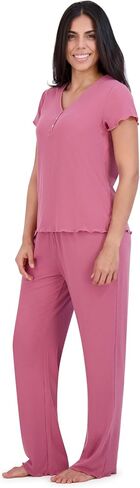 Aerosoles Women's Ribbed Henley Cozy Pjs 2 Piece Lounge Cotton Pajama Set in Saudi Arabia