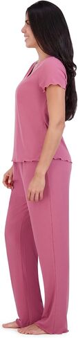 Aerosoles Women's Ribbed Henley Cozy Pjs 2 Piece Lounge Cotton Pajama Set in Saudi Arabia