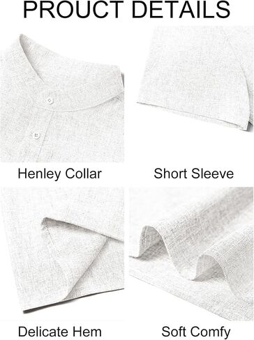 Runcati Mens Henley Shirts Short Sleeve Casual Linen Band Collar T-Shirt Summer Beach Vacation Tops in Saudi Arabia