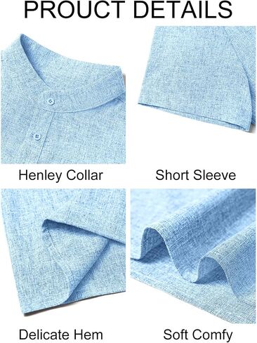 Runcati Mens Henley Shirts Short Sleeve Casual Linen Band Collar T-Shirt Summer Beach Vacation Tops in Saudi Arabia