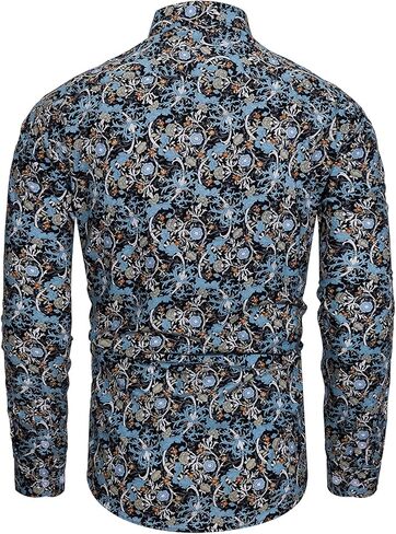 قميص رجالي من TUNEVUSE بأكمام طويلة مزين بالزهور وطبعة زهور وأزرار سفلية من القطن in Kuwait