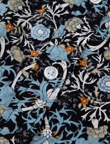 قميص رجالي من TUNEVUSE بأكمام طويلة مزين بالزهور وطبعة زهور وأزرار سفلية من القطن in Kuwait