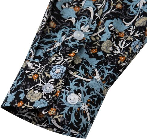 قميص رجالي من TUNEVUSE بأكمام طويلة مزين بالزهور وطبعة زهور وأزرار سفلية من القطن in Kuwait