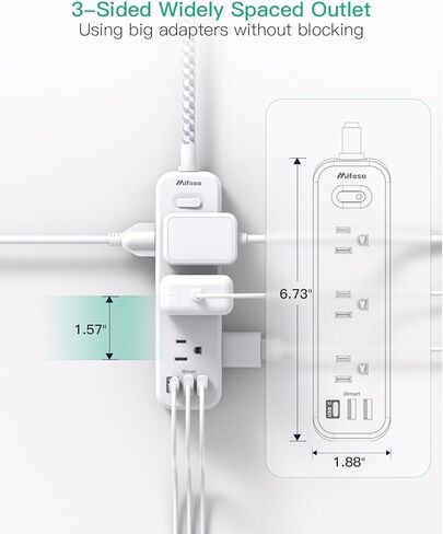 Surge Protector Power Strip, Braided Extension Cord with 9 AC Outlets 2 USB-A 1 USB-C Ports, 5ft Flat Plug Outlet Extension, 3 Sided Desktop Charging Station for Home,Office, Dorm, Travel, 900J in Saudi Arabia