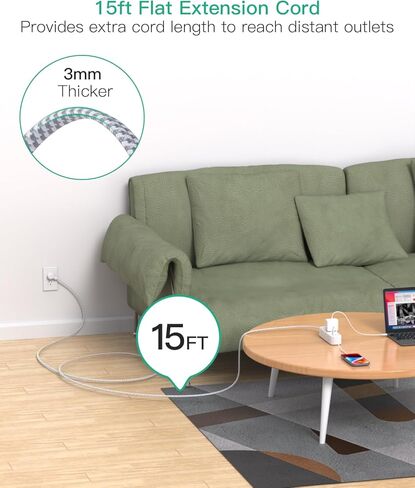 Surge Protector Power Strip, Braided Extension Cord with 9 AC Outlets 2 USB-A 1 USB-C Ports, 5ft Flat Plug Outlet Extension, 3 Sided Desktop Charging Station for Home,Office, Dorm, Travel, 900J in Saudi Arabia