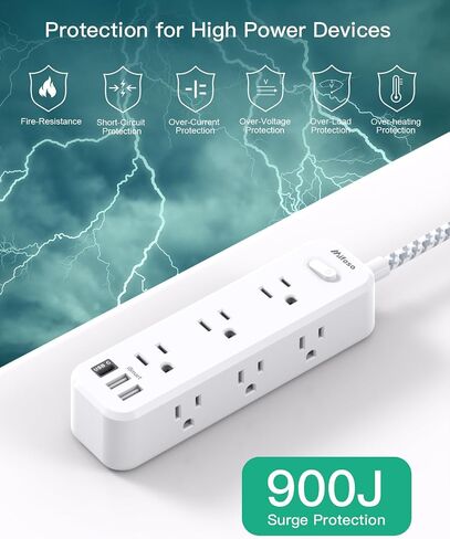 Surge Protector Power Strip, Braided Extension Cord with 9 AC Outlets 2 USB-A 1 USB-C Ports, 5ft Flat Plug Outlet Extension, 3 Sided Desktop Charging Station for Home,Office, Dorm, Travel, 900J in Saudi Arabia