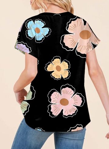 Dokotoo Womens Tops Crewneck Floral Print Short Sleeve Summer T Shirts for Women Casual Loose Fit Blouses in Saudi Arabia