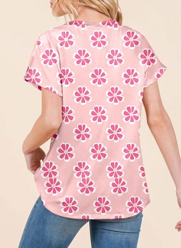 Dokotoo Womens Tops Crewneck Floral Print Short Sleeve Summer T Shirts for Women Casual Loose Fit Blouses in Saudi Arabia